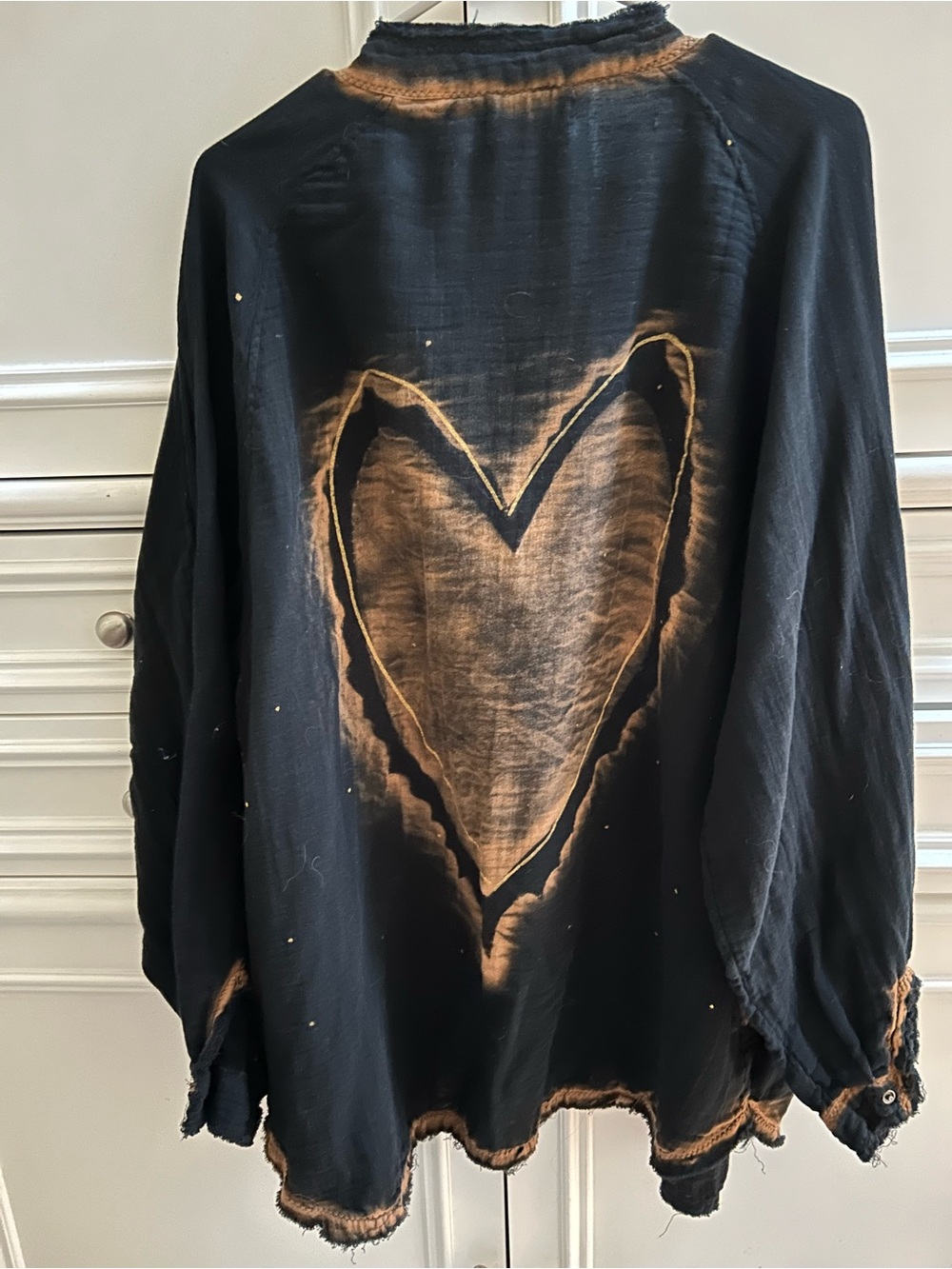 NATURAL LIFE Black Shirt with Brown Tie-Dye Trim - Picture 3 of 5